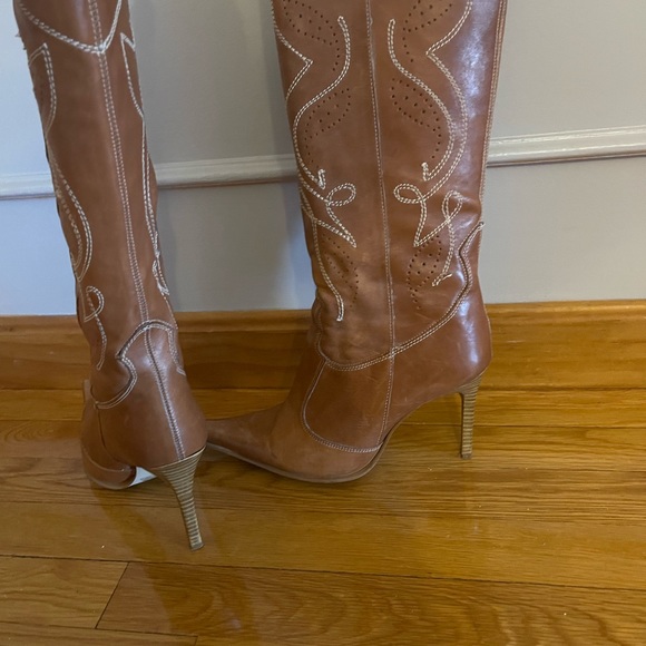 Brown Pointed Toe Heeled Boots - Picture 2 of 4